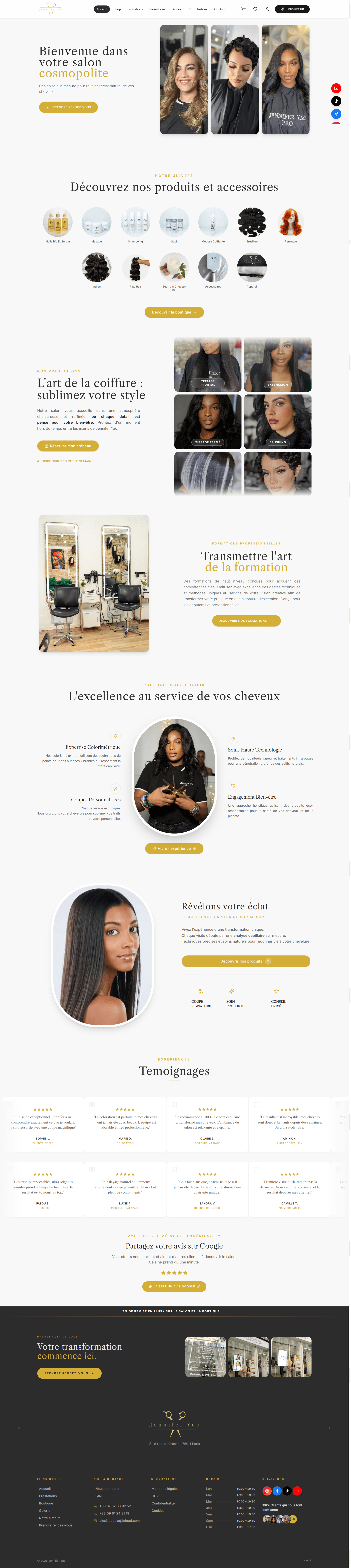 Jennifer Yao — page d'accueil du site, Salon de coiffure · Paris