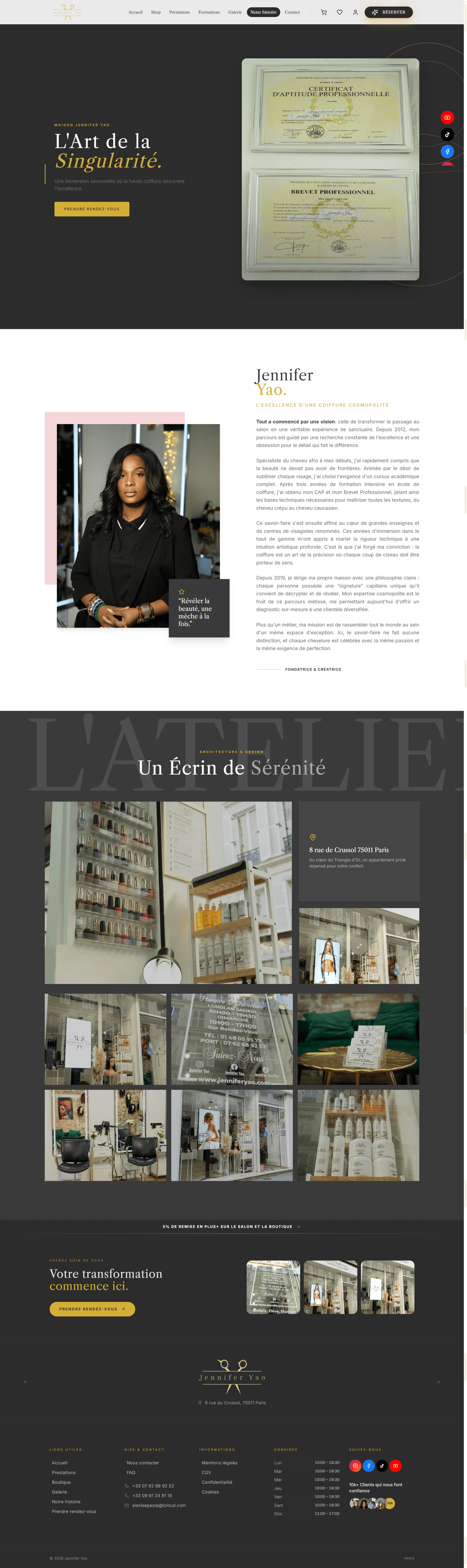 Jennifer Yao — page « Qui sommes-nous », Salon de coiffure · Paris