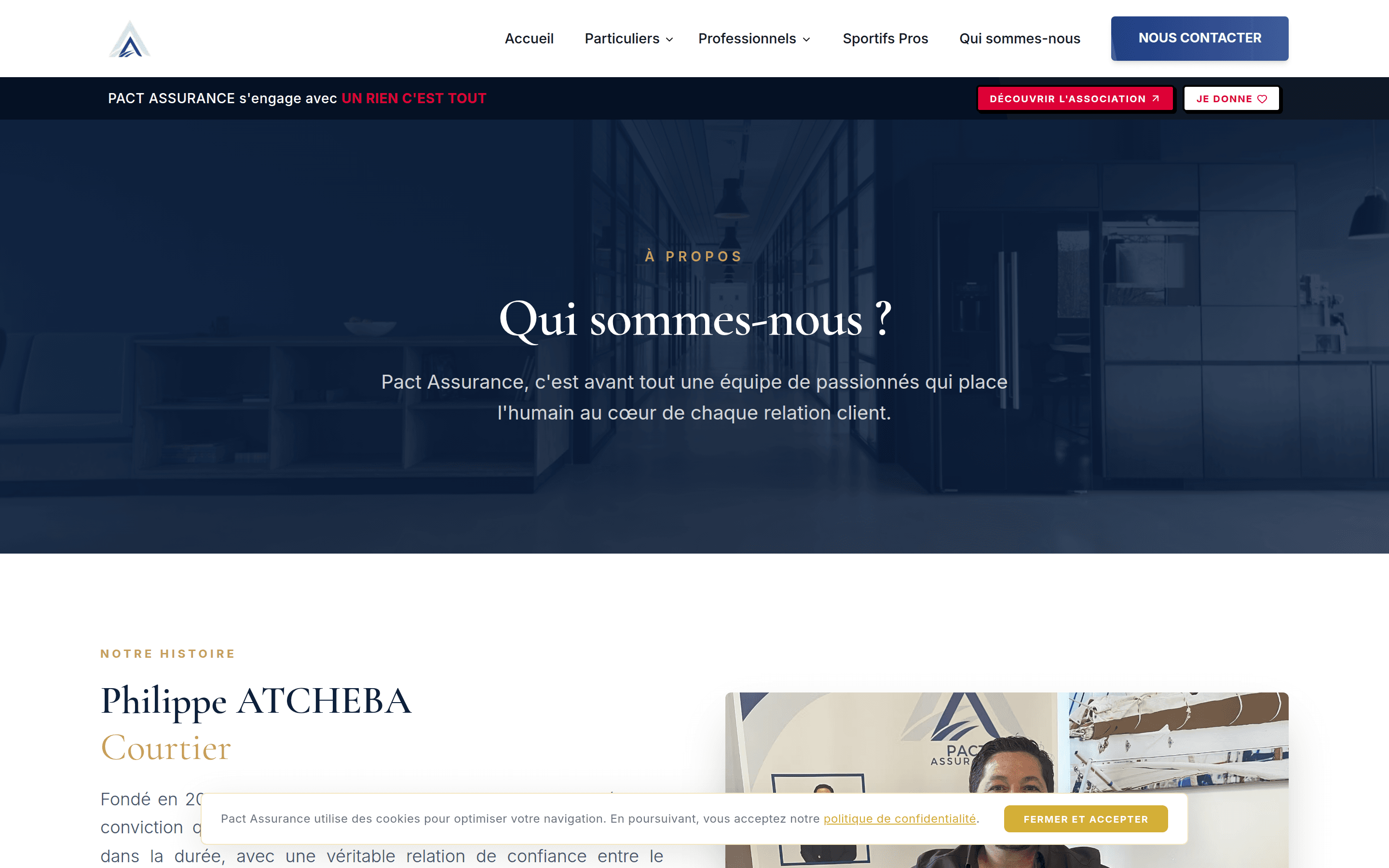 PACT ASSURANCE — page « Qui sommes-nous », Courtage d'assurance · Bordeaux