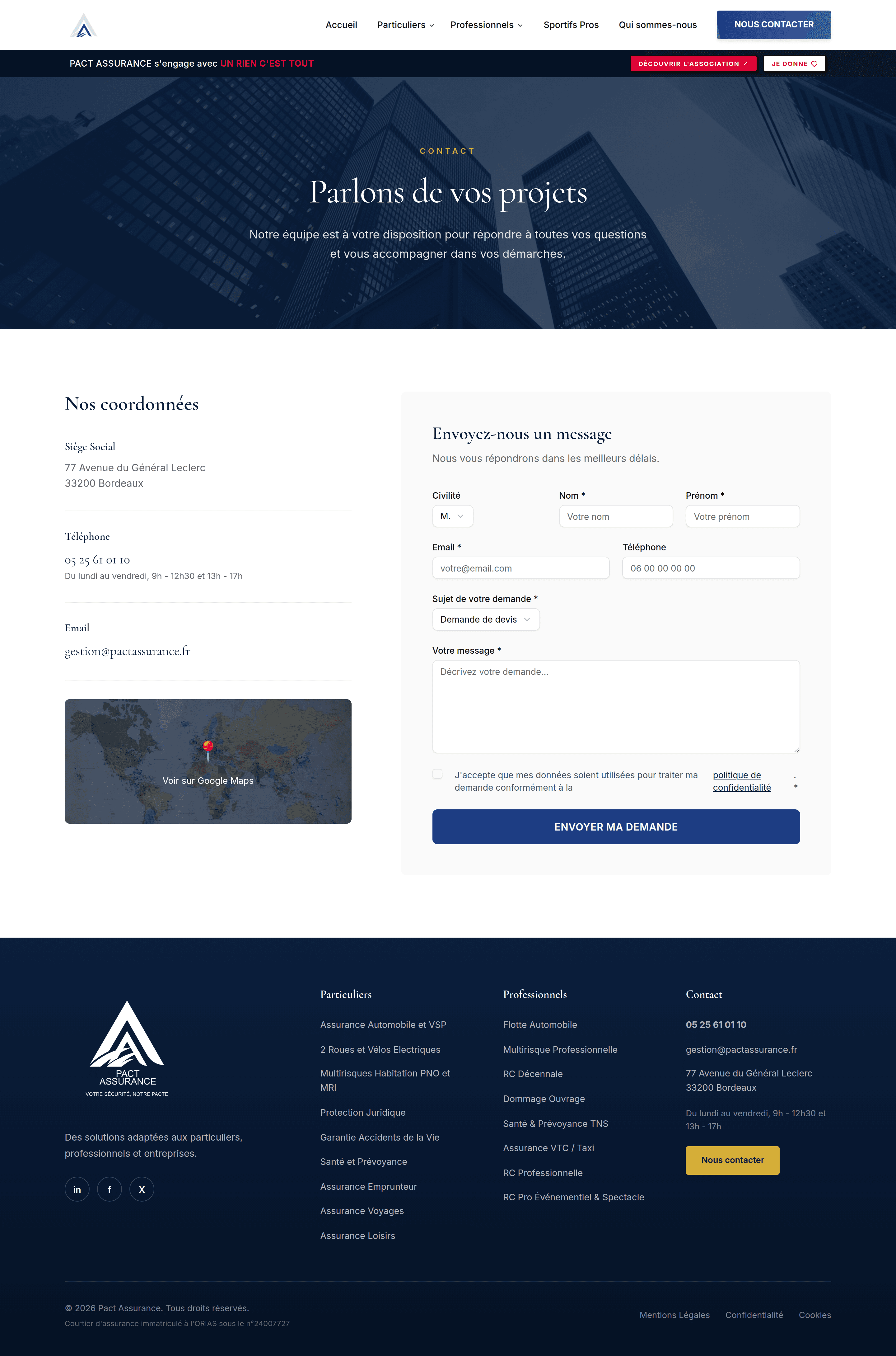 PACT ASSURANCE — Page Contact — entrée en relation simplifiée
